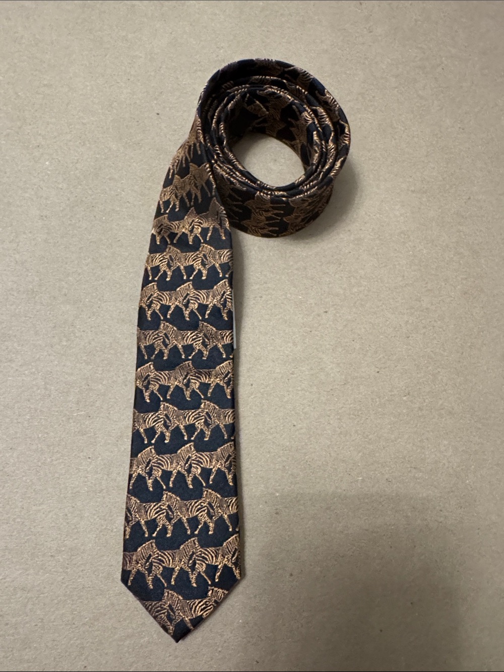 Crewcuts 100% Silk Black and Brown Zebra Motif Silk Tie NWT
